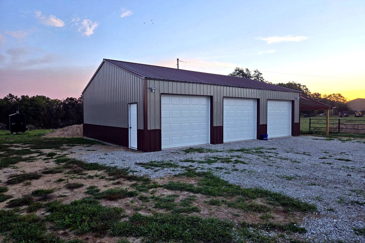 Detached garage with two overhead doors