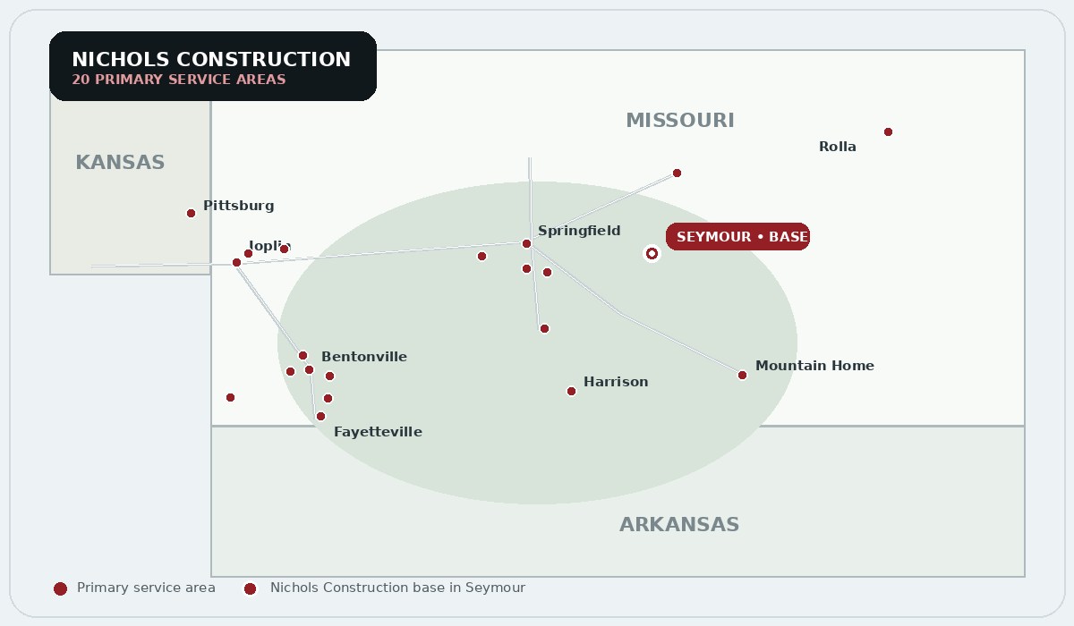 Illustrated Nichols Construction service region map